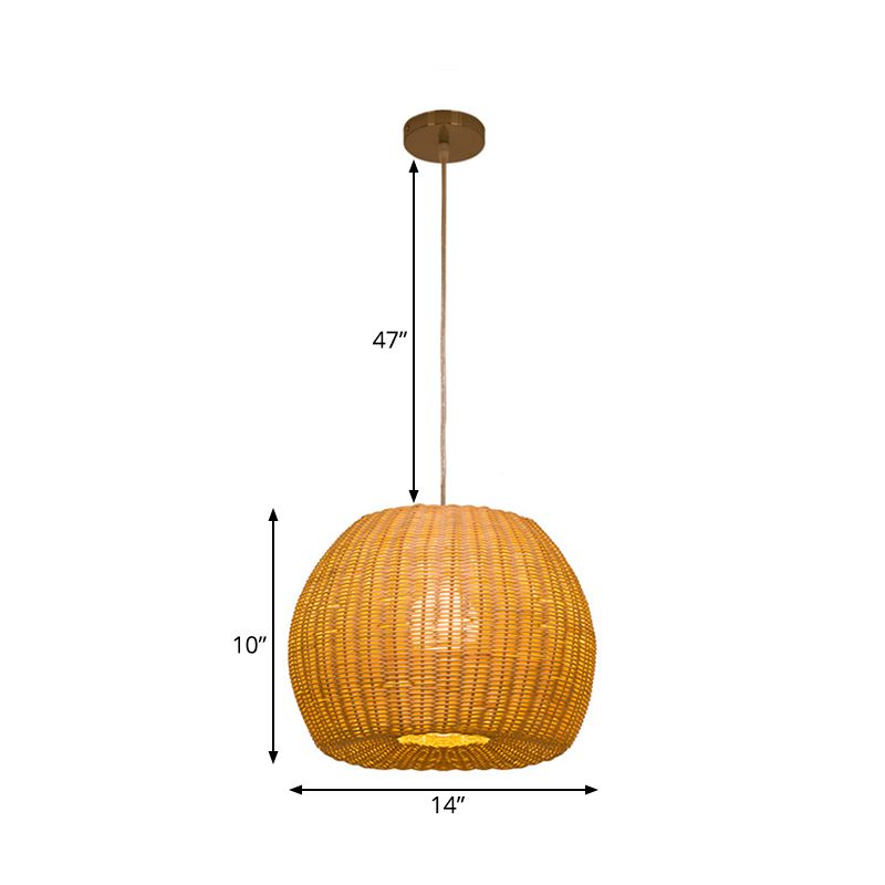 Dome Handwoven Rattan Hanging Pendant Contemporary 1-Bulb Beige Suspension Light for Restaurant