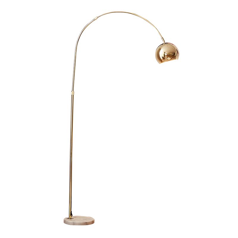 Arched Arm Standing Light Simplicity Metal 1-Light Bedside Floor Lamp with Marble Base in Gold