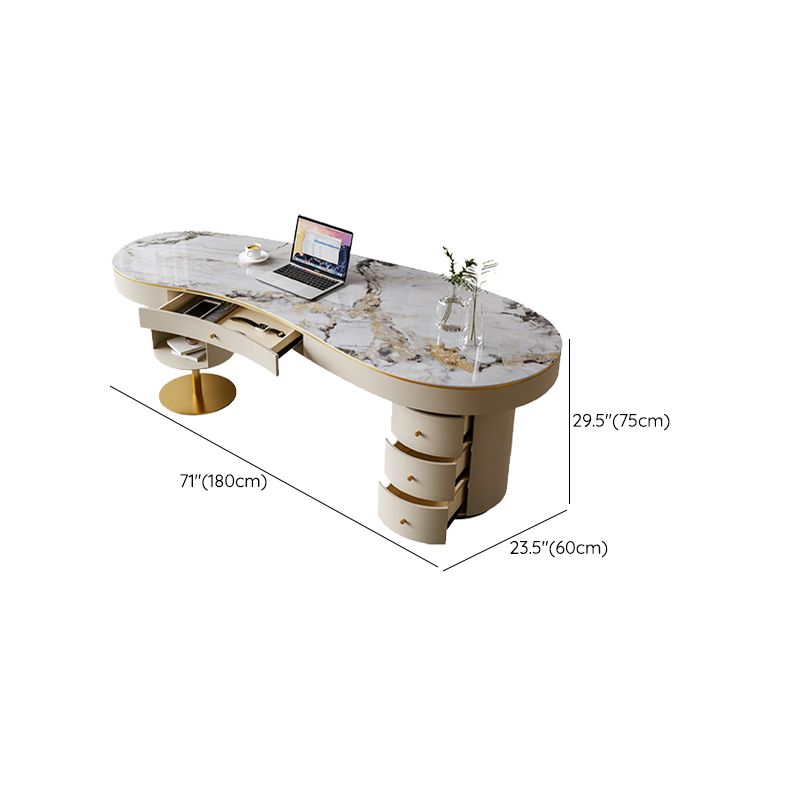 Modern Style Stone Office Desk Irregular Shape Task Desk with 2-Legs for Office