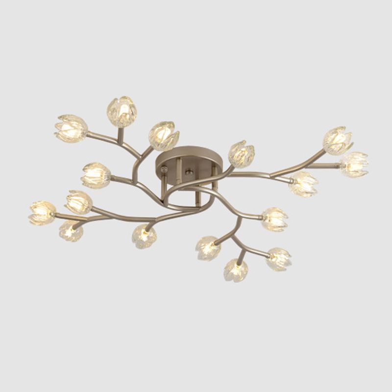 Flower Semi Flush Mount Light Fixture Modern Clear Glass Ceiling Light Fixtures for Living Room