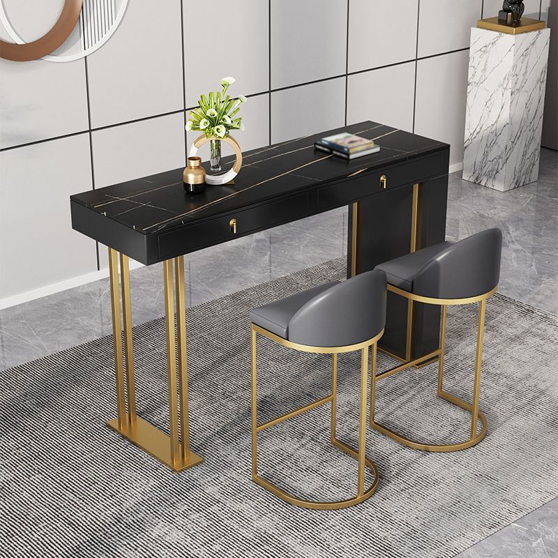 Marble Bistro Bar Table with Rectangle Table Top Double Pedestal Table