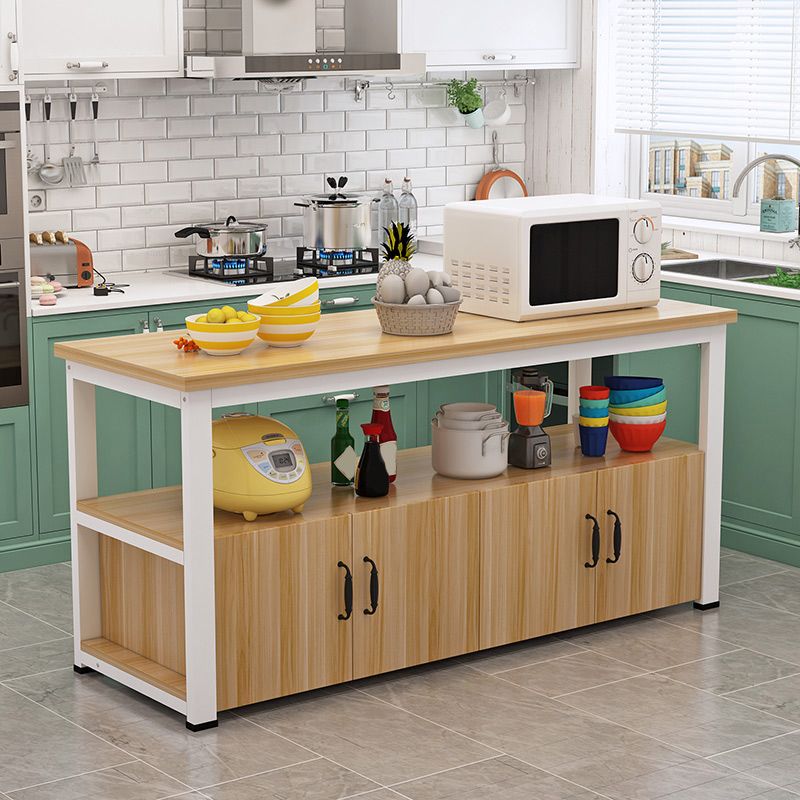 MDF and Steel Kitchen Table with Storage Cabinets Kitchen Cart with Black/White Base