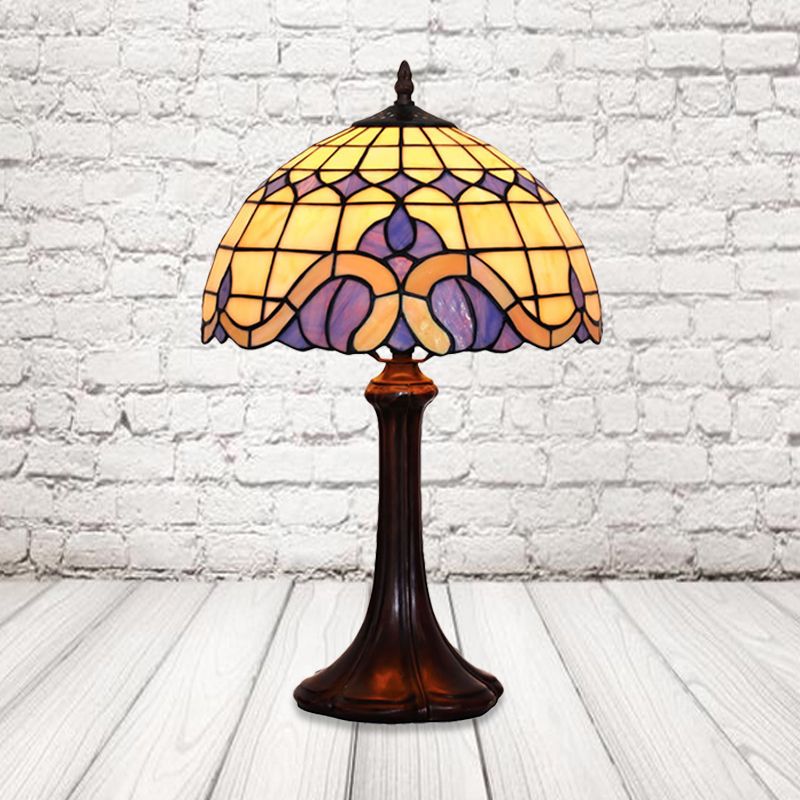 1 Head Bedroom Night Light Tiffany Coffee Table Lighting with Grid Patterned Stained Glass Shade