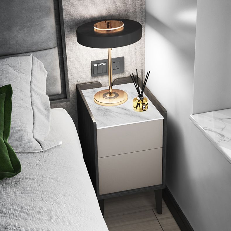 Modern 21 Inch H Nightstand 2-Drawer Stone Top Legs Included Night Table in Grey