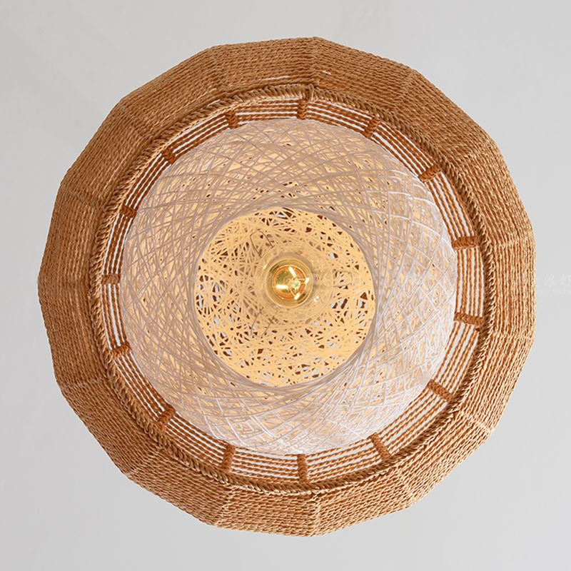 Double Rattan Shade Pendant Lamp Japanese Simplicity Single Light Hanging Ceiling Light in Beige/Coffee