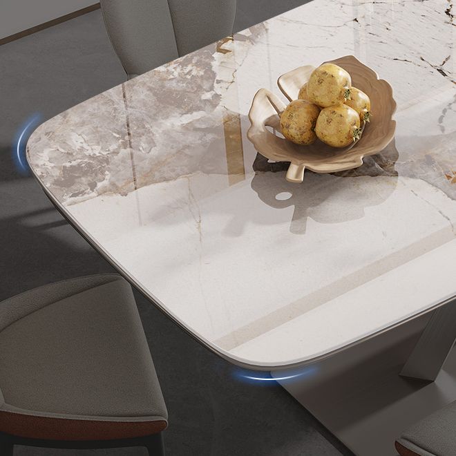 Luxury Sintered Stone Dining Table Rectangle Table with Metal Pedestal