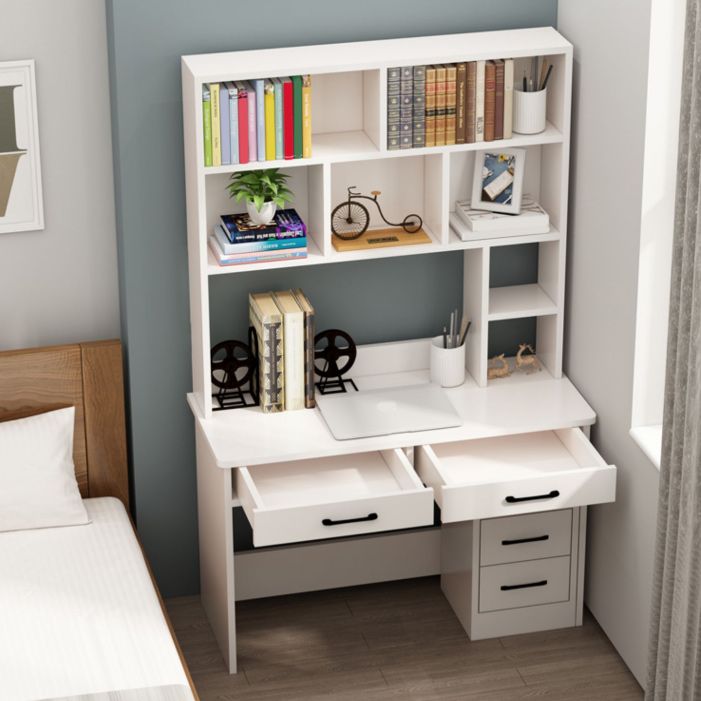 Contemporary Writing Desk with Hutch and Storage Shelves and Drawers