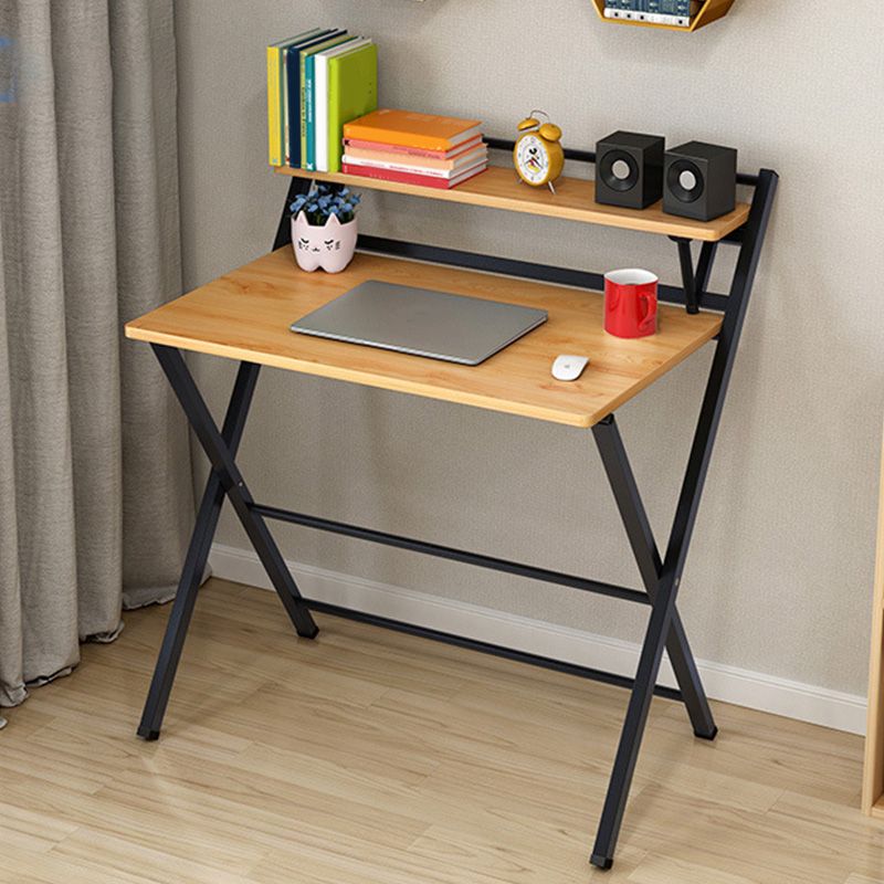 Contemporary Foldable Writing Desk with Woden Top and Metal Base