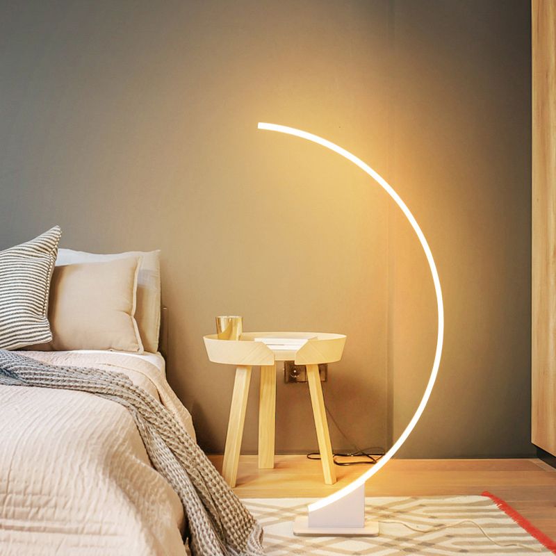 Simplicity Arched Shape Standing Light Metallic Living Room LED Floor Lamp in White