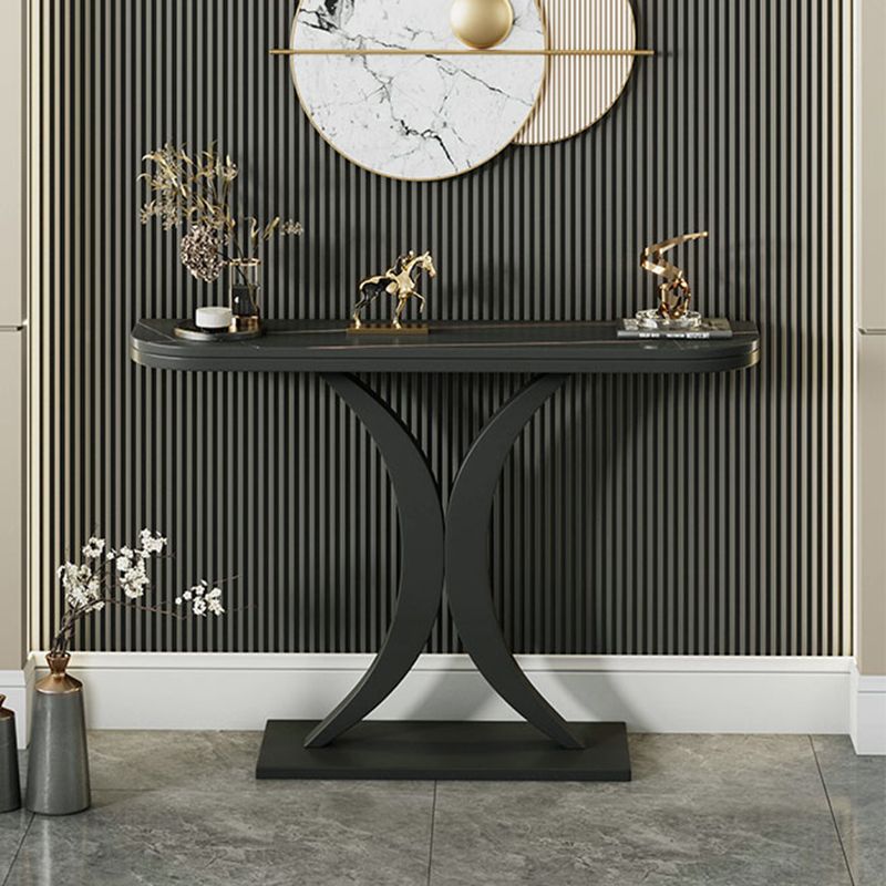 Slate and Metal Stain Resistant Glam Half Moon Console Table for Hall