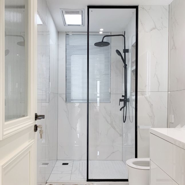 Black Full Frame Fixed Shower Screen Half Partition Shower Door