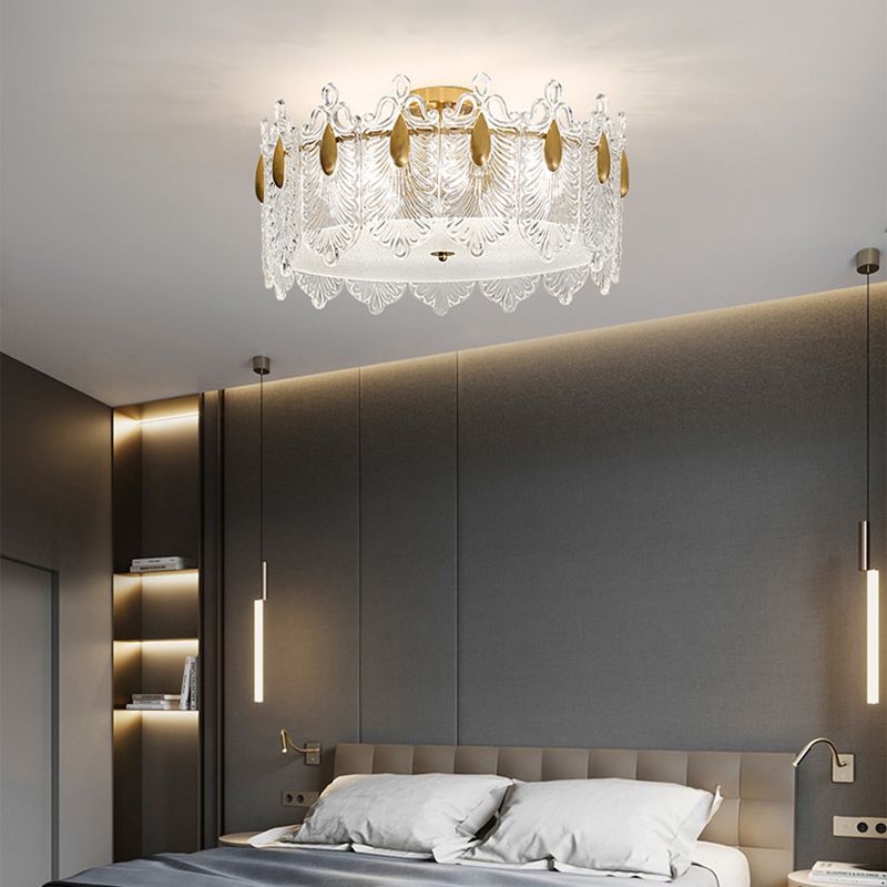 Modern Drum Ceiling Light Fixture Crystal Multiple-Light Ceiling Light