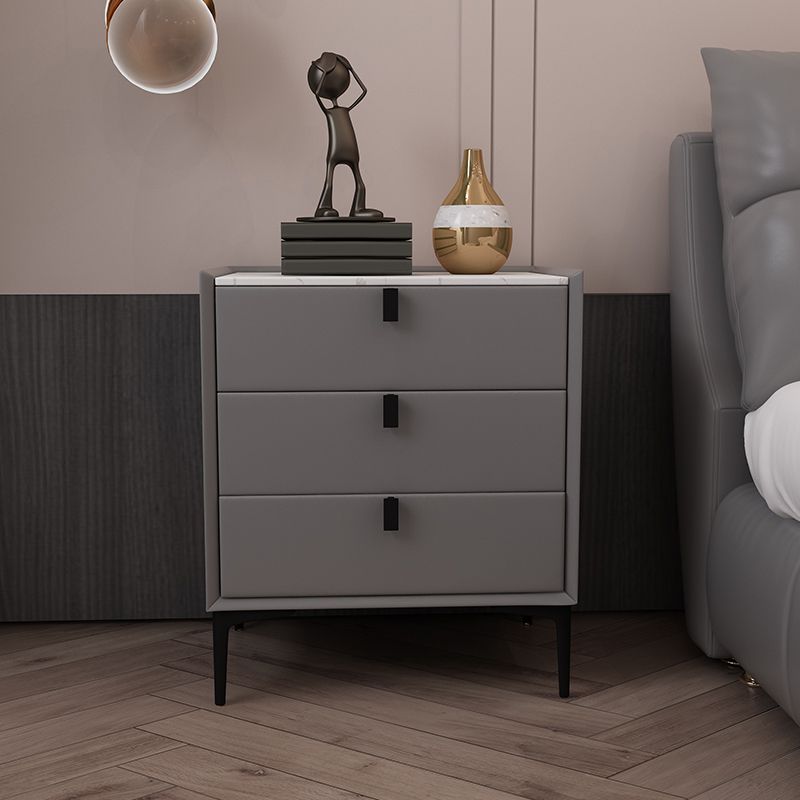 Modern Bedside Cabinet Stone Nightstand with 3 Drawers for Living Room