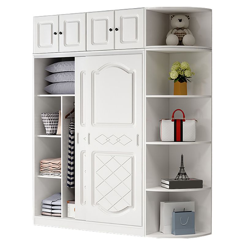 Manufactured Wood Kids Closet Modern Style Shelved Wardrobe Closet in White