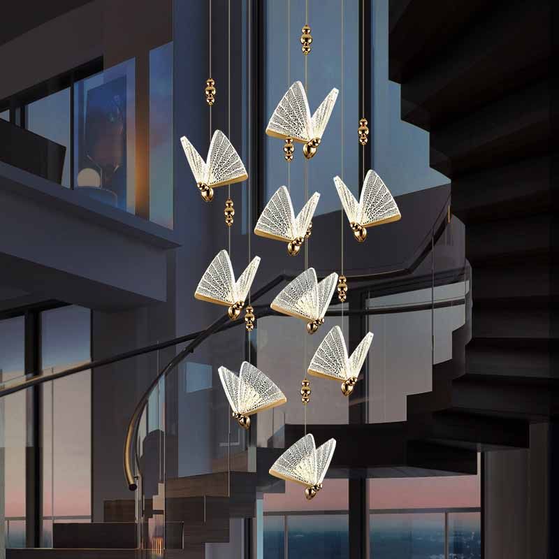 Modern Butterfly Pendant Light Fixture Metal LED Bedroom Pendant Ceiling Light in Clear