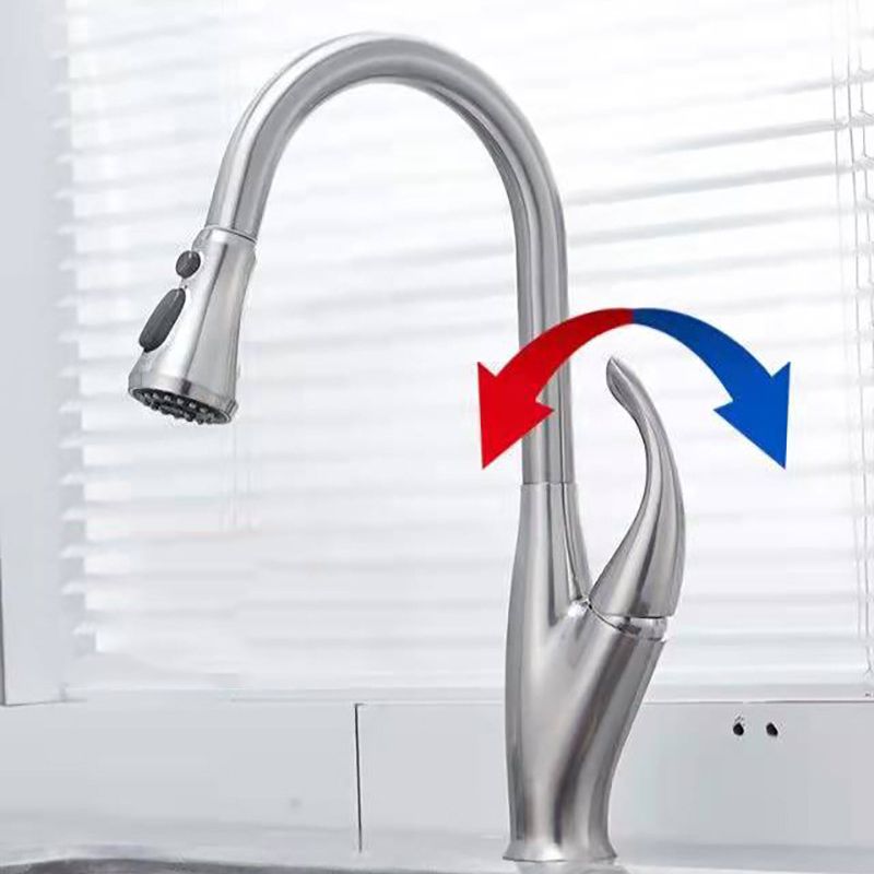 Modern 1-Handle Faucet Black/Silver Copper with Pull out Sprayer Faucet