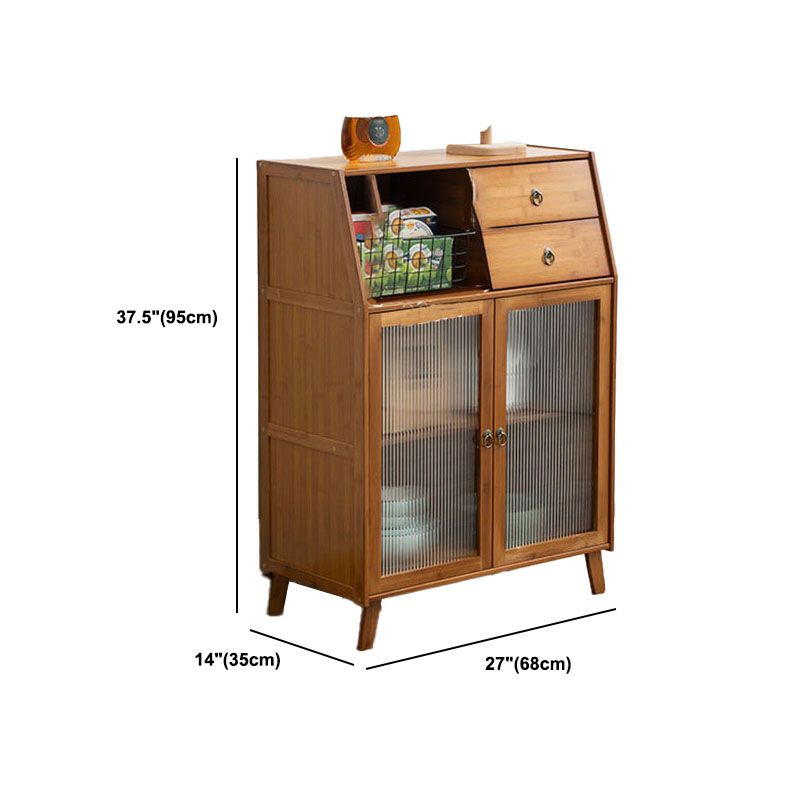 Contemporary Acrylic Doors Dining Server Brown Bamboo Server for Kitchen