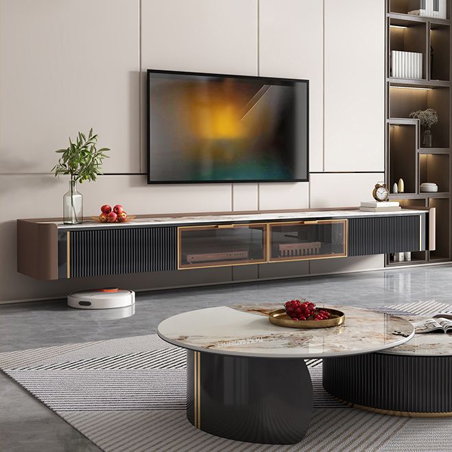 Glam Style Stone TV Stand Wall-mounted TV Cabinet with Doors and Drawers