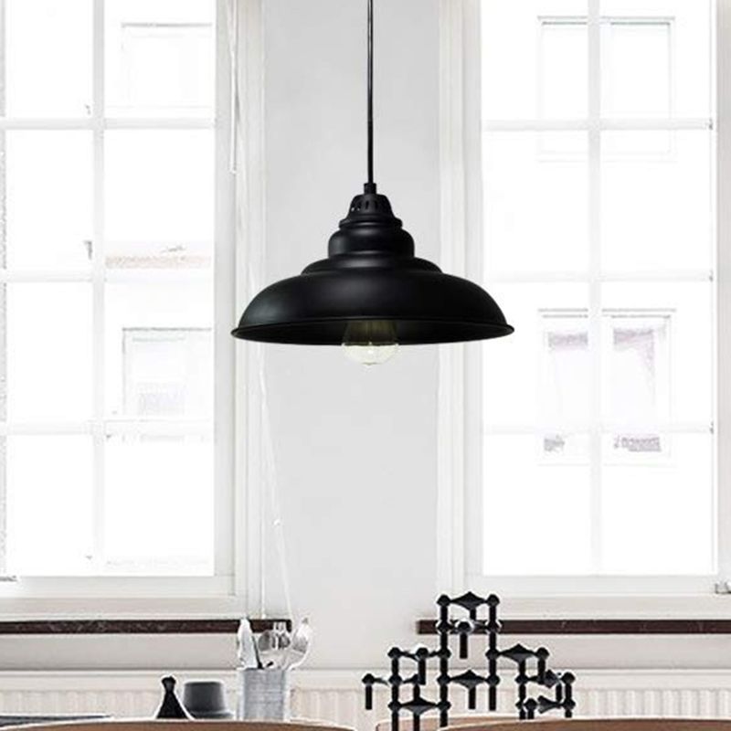 Barn Shade Metal Pendant Lightture Industrial Single Bulb Bulb Living Room suspendu en noir