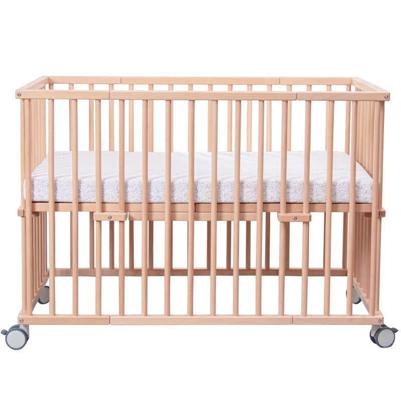 Convertible Crib Baby Crib Beech Wood Nursery Crib with Casters