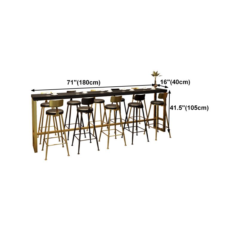 Wood Top Bar Dining Table Traditional Luxury Rectangle Bar Table with Trestle Base in Gold