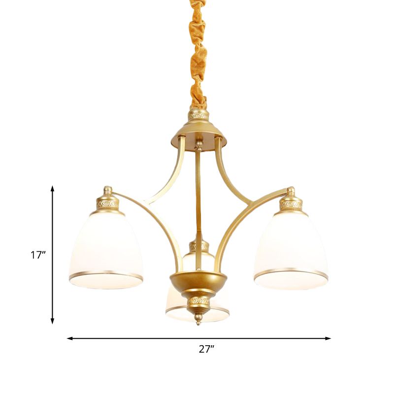 Bowl Ivory Glass Chandelier Lamp Colonial 3/5/8 Bulbs Living Room Down Lighting Pendant in Gold