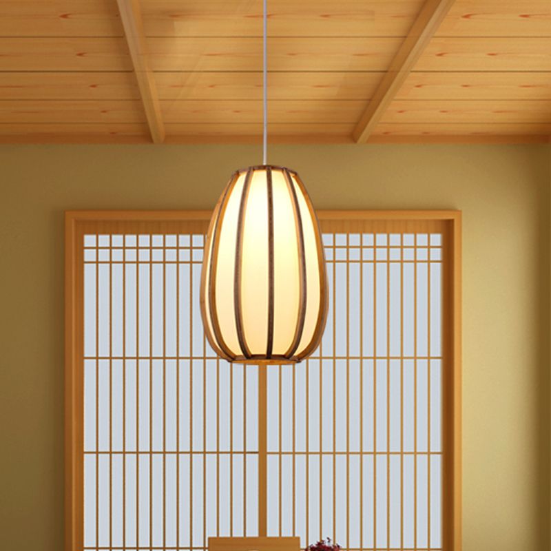 BEIGE Teachrop Hanging Light Asian 1 Bulb Wood Imposto a sospensione per la sala da pranzo