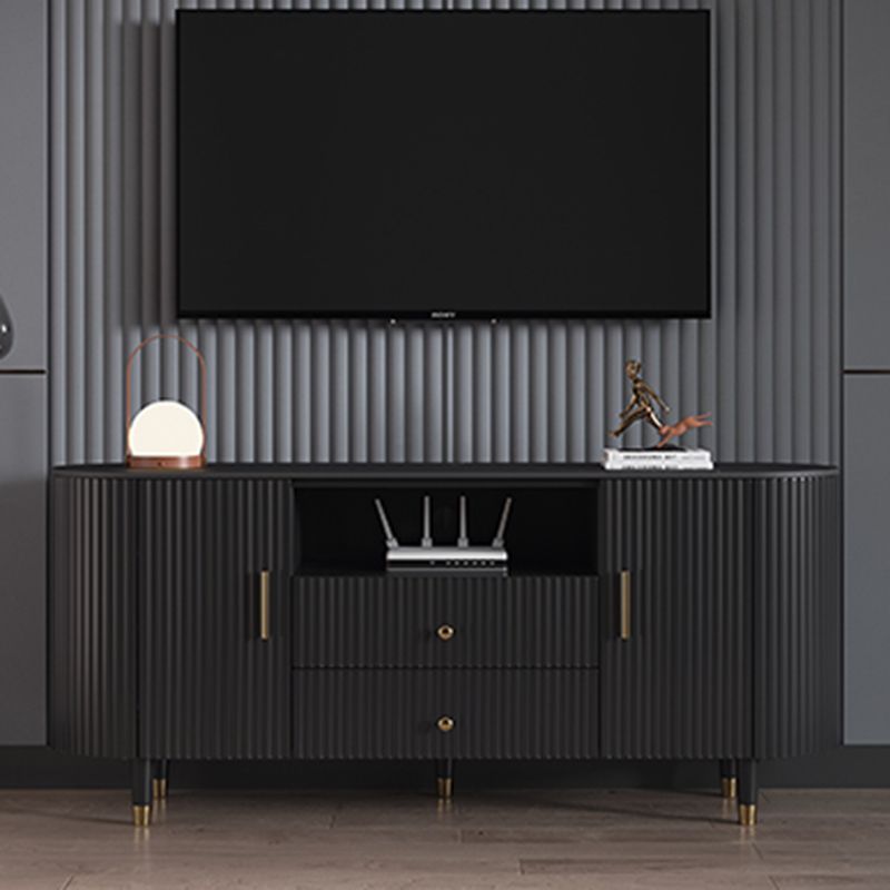 Black and White TV Stand Glam Style Stone TV Cabinet with Doors and Drawers