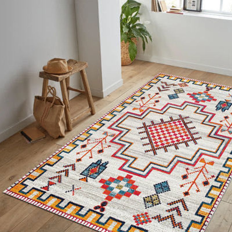 Persian Geometric Pattern Rug Multicolored Synthetics Area Rug Non-Slip Backing Easy Care Indoor Rug for Decor