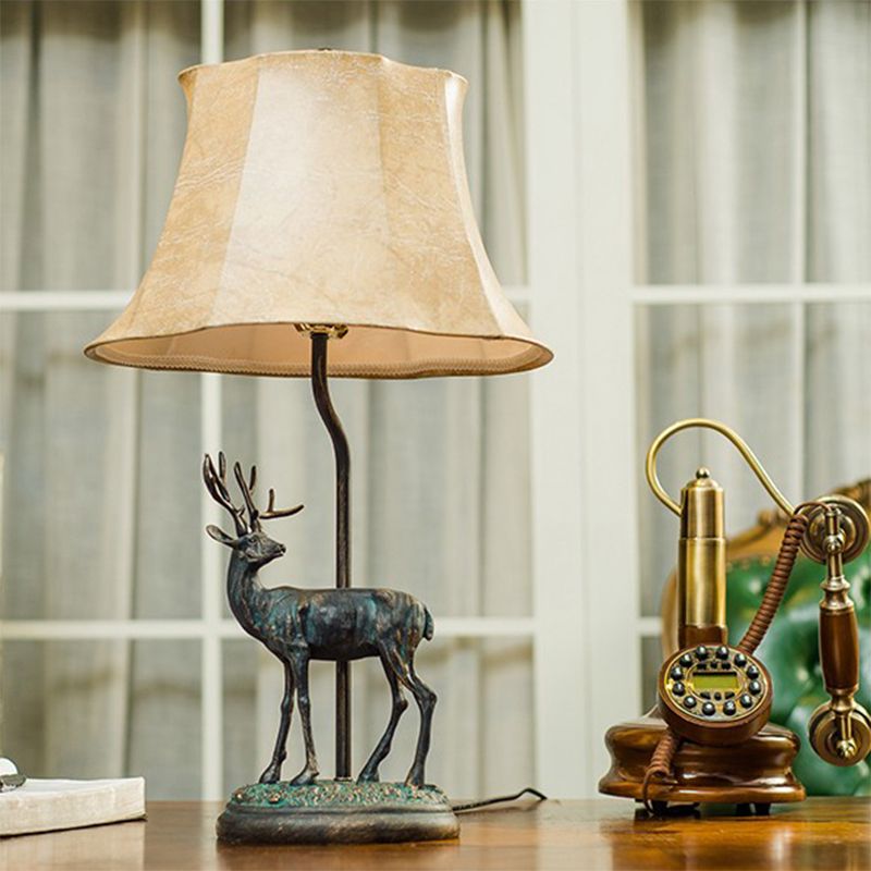 Yellow Tower Table Light Traditional Metal 1 Light Study Room Reading Lamp with Deer Base