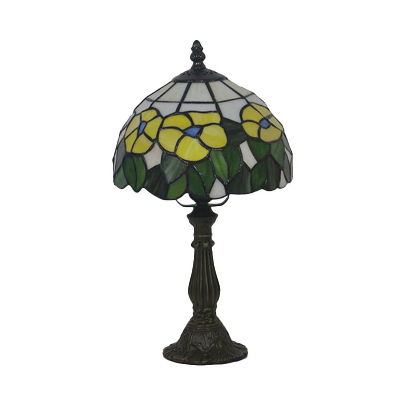 Cut Glass Red/Yellow Night Table Lighting 1 Head Mediterranean Nightstand Lamp with Floral Pattern