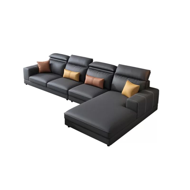 L-Shape Sofa Faux Leather High Back Square Arm Sectional with Stain-Resistant