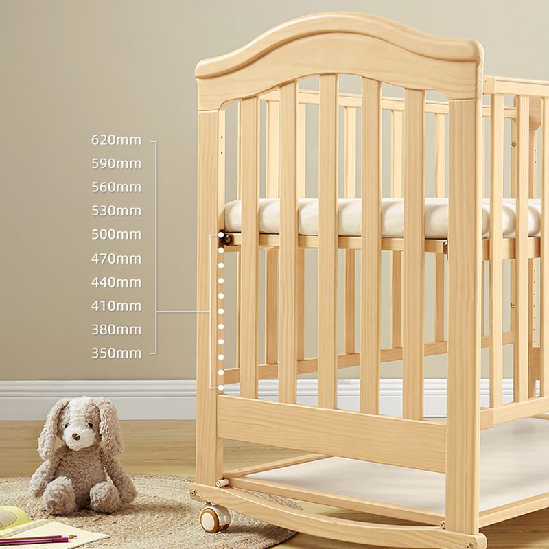 Scandinavian Guardrail Nursery Bed Solid Wood Baby Crib with Casters