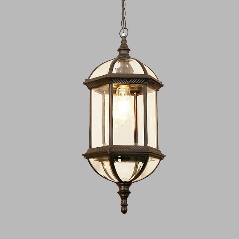 Schwarz/Gold 1 Light Anhänger Lampe Land Clear Glass Birdcage Hängsame Beleuchtung für Korridor
