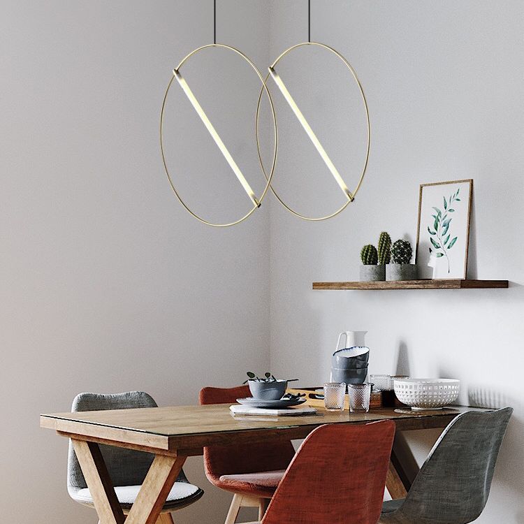 Simplicity Loop Shaped Pendant Lighting Acrylic Dining Room LED Down Light in Gold