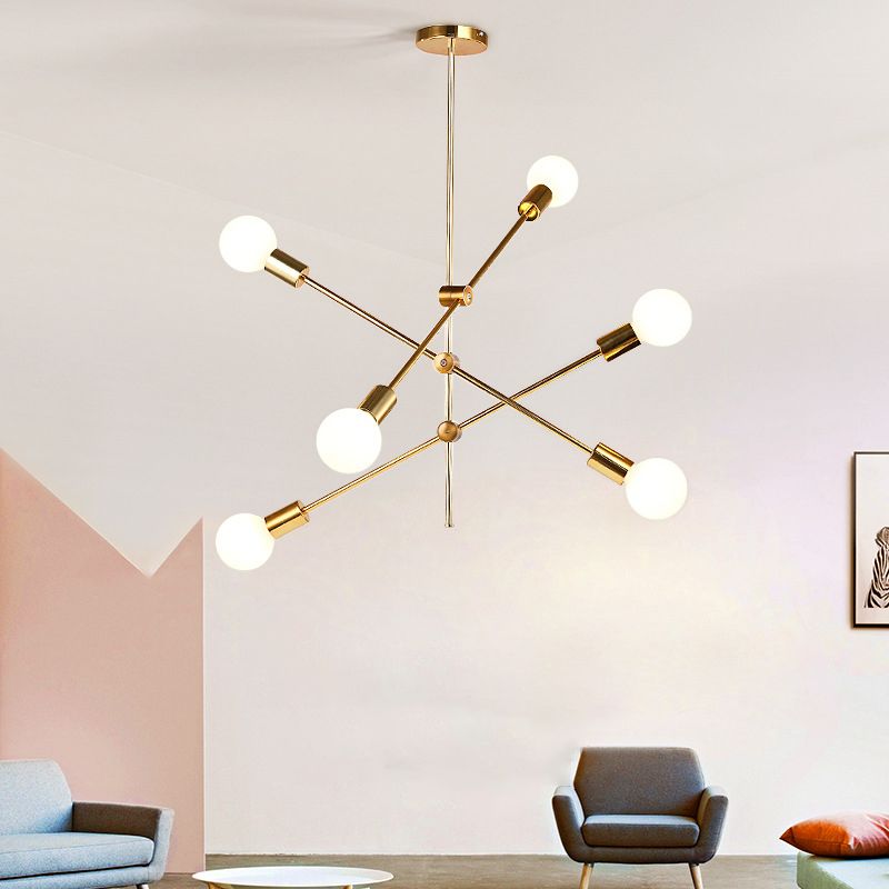 Sputnik Chandelier Light Fixture Minimalist Metal Bedroom Ceiling Pendant Light in Gold