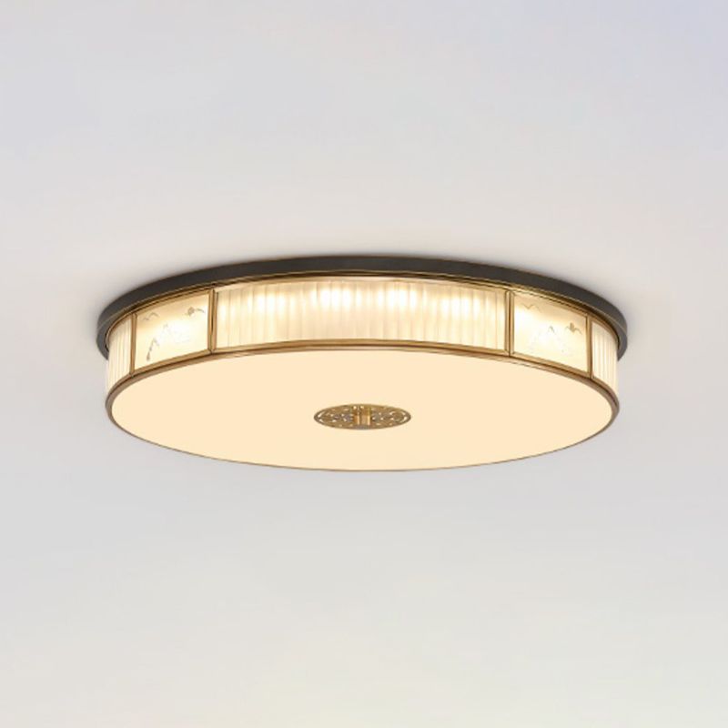 LED Modern Metal Flush Mount Geometric Shape Ceiling Lamp with Glass Shade for Living Room