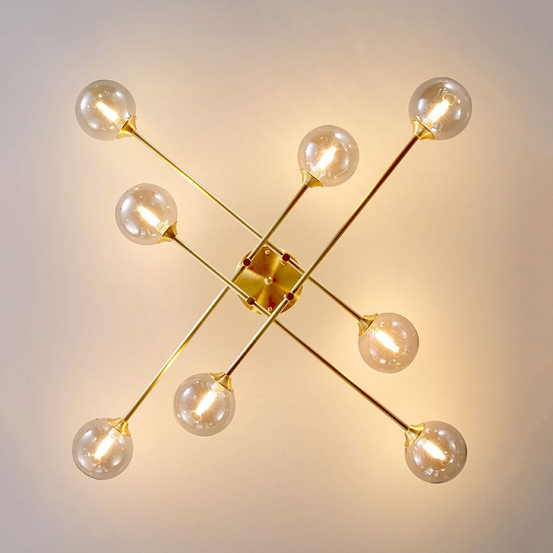 Modern Style Sputnik Flush Mount Metal Ceiling Light in Gold for Living Room