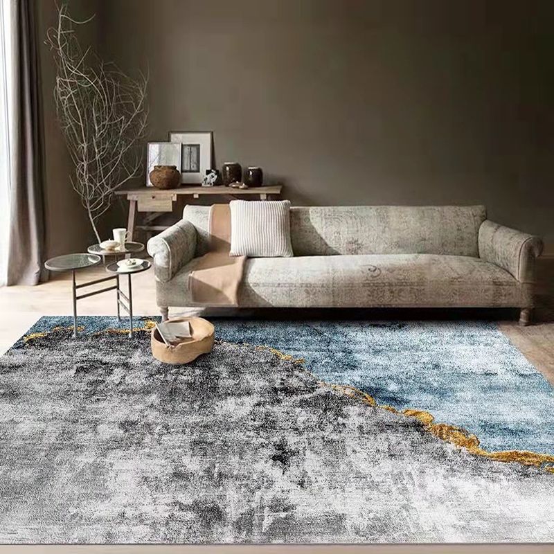 Gray Modern Rug Polyester Graphic Rug Non-Slip Backing Rug for Drawing Room