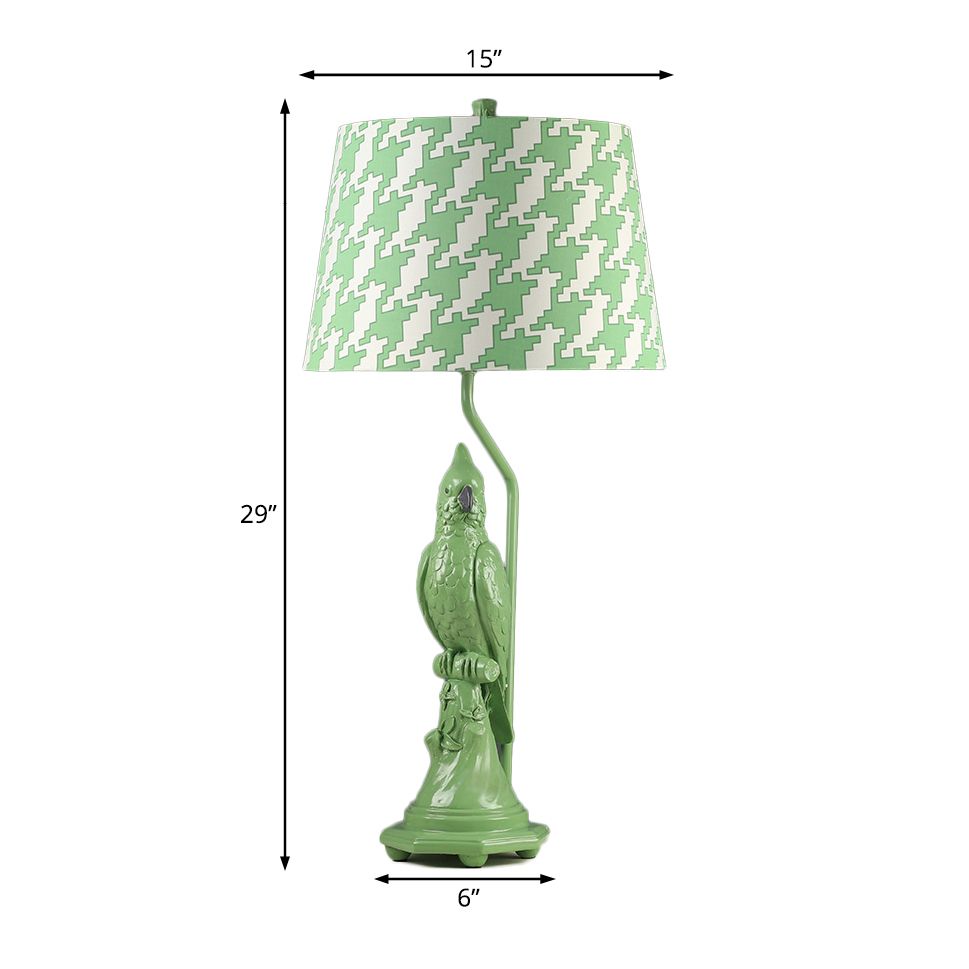 Modernism LED Desk Light with Fabric Shade Green/White Cone Small Desk Lamp with Bird Base