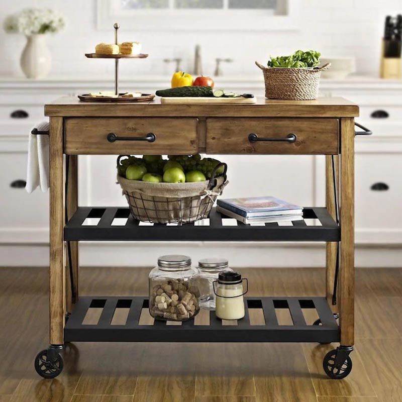 Modern Rolling Kitchen Cart Wood Kitchen Island Cart with Towel Rack