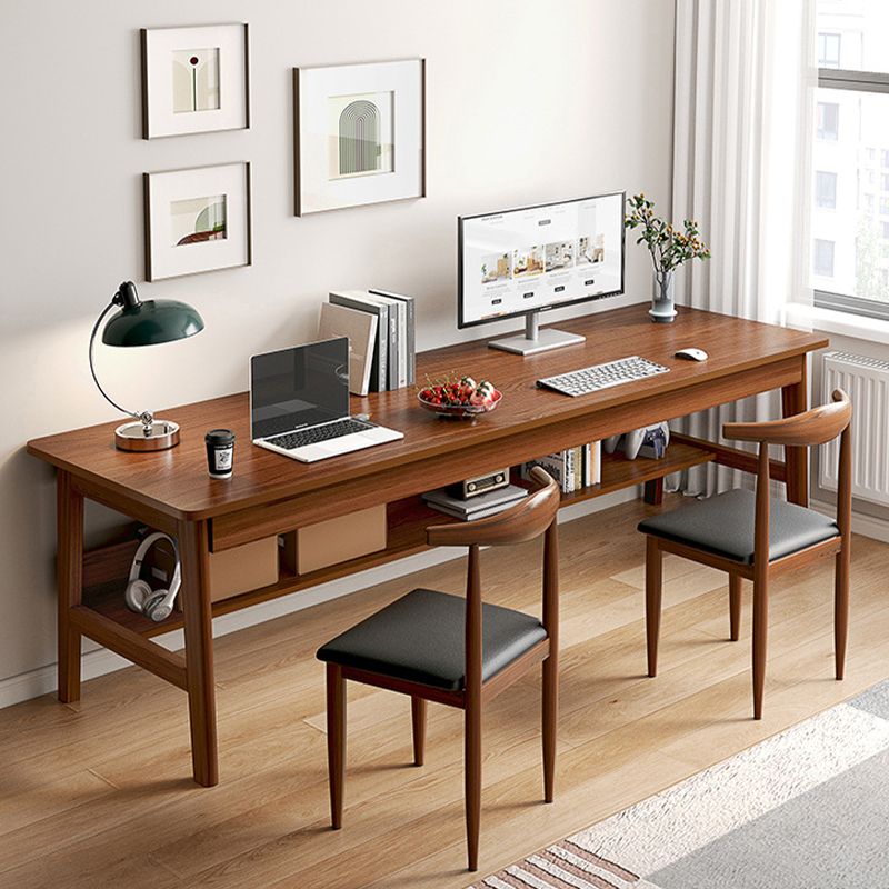 Contemporary Engineered Wood Writing Desk H-Shape Office Desk with Wood Legs