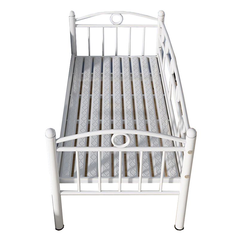 Contemporary Metal Platform Bed Open Frame White Kids Bed with Guardrail