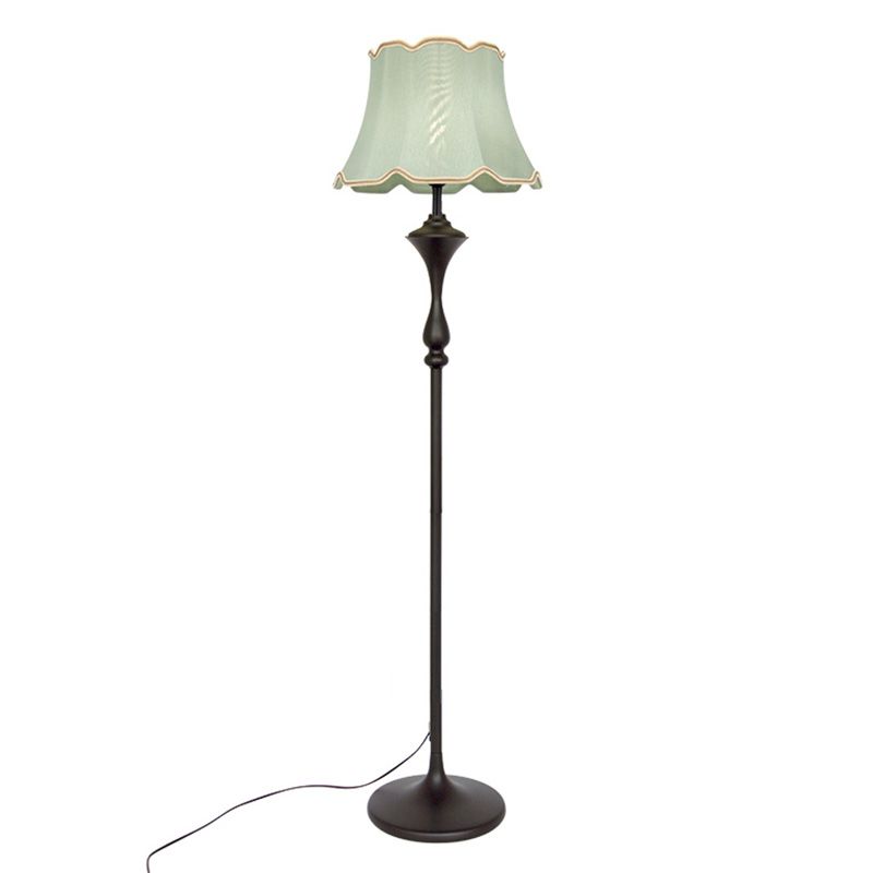 Bell Shaped Fabric Floor Lamp Traditional Single-Bulb Living Room Standing Light with Scalloped Trim