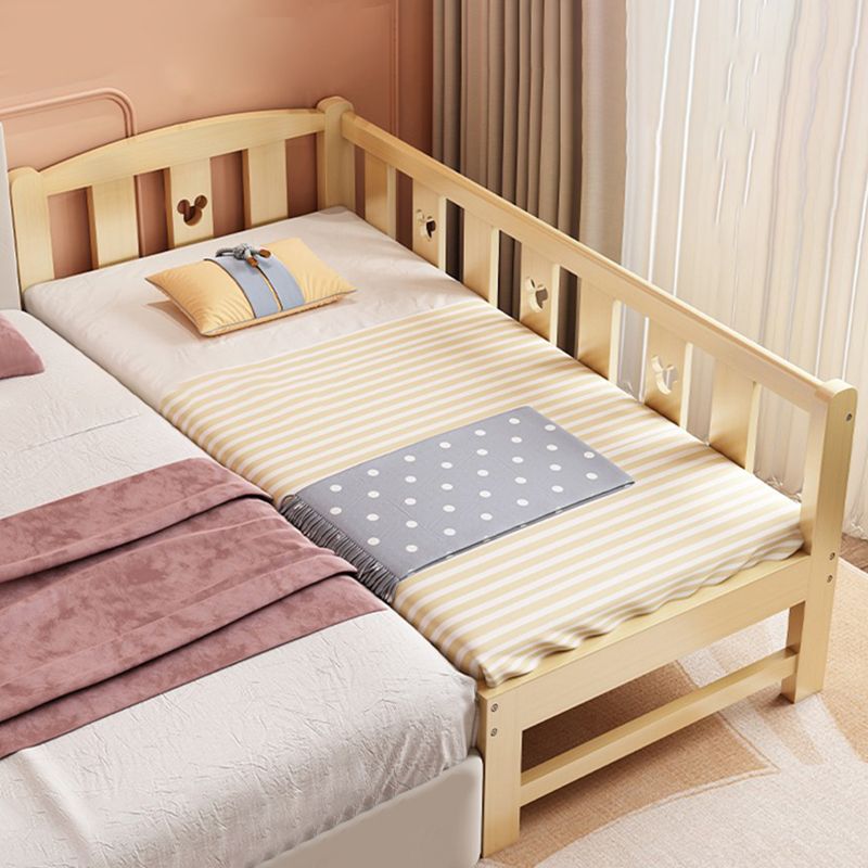 Scandinavian Pine Wood Kids Bed in Natural with Guardrails and Mattress