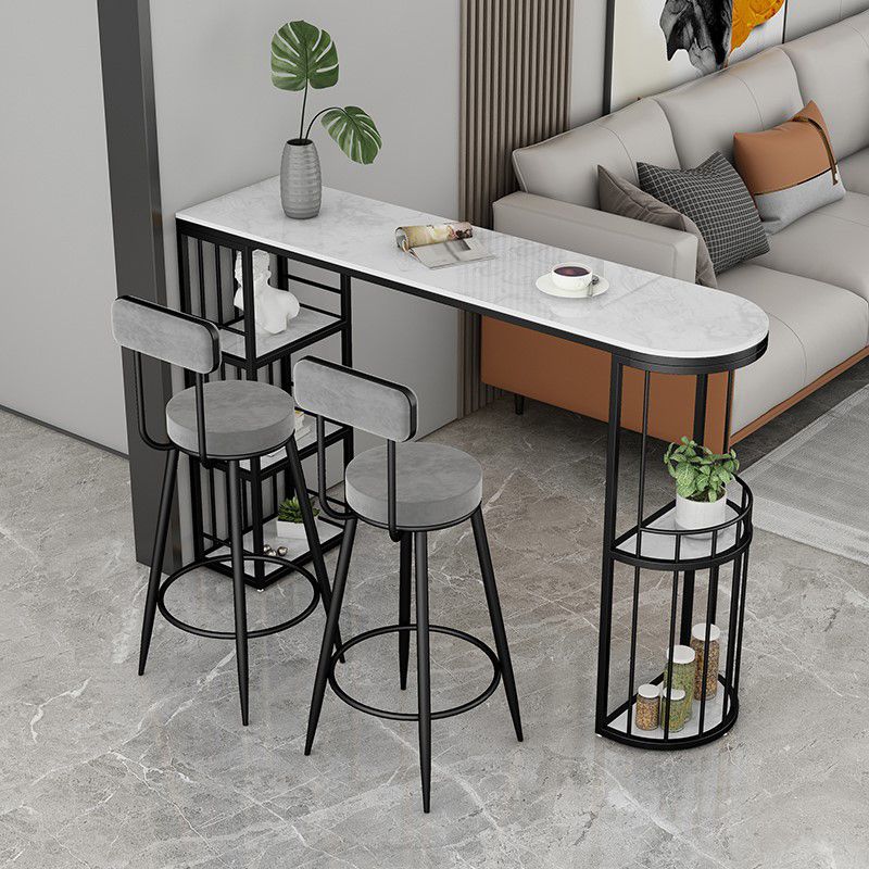 Sintered Stone Top Rectangle Bar Table Luxurious Irregular Shape Pub Table with Metal Base