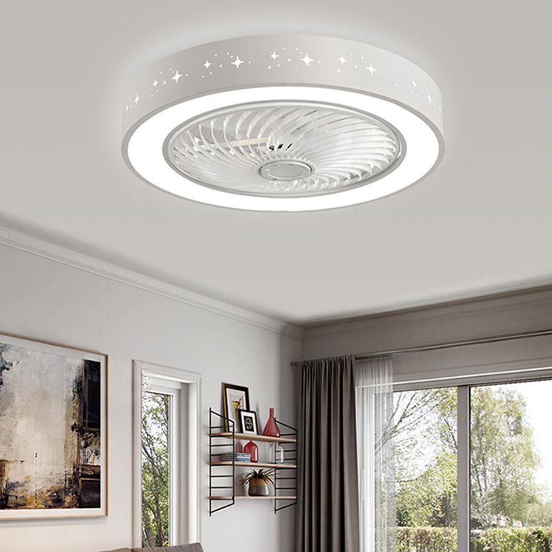 White Cut-Outs Round Fan Lamp Contemporary LED Metal Semi Flush Ceiling Light