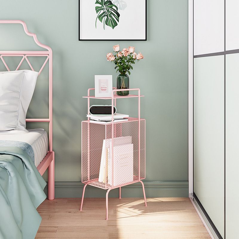 Open Storage Bed Nightstand Metal Bedside Cabinet for Bedroom