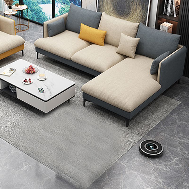 Light-Grey Waterproof Faux Leather Sofa  Slipcovered Sectional with Recessed Arms