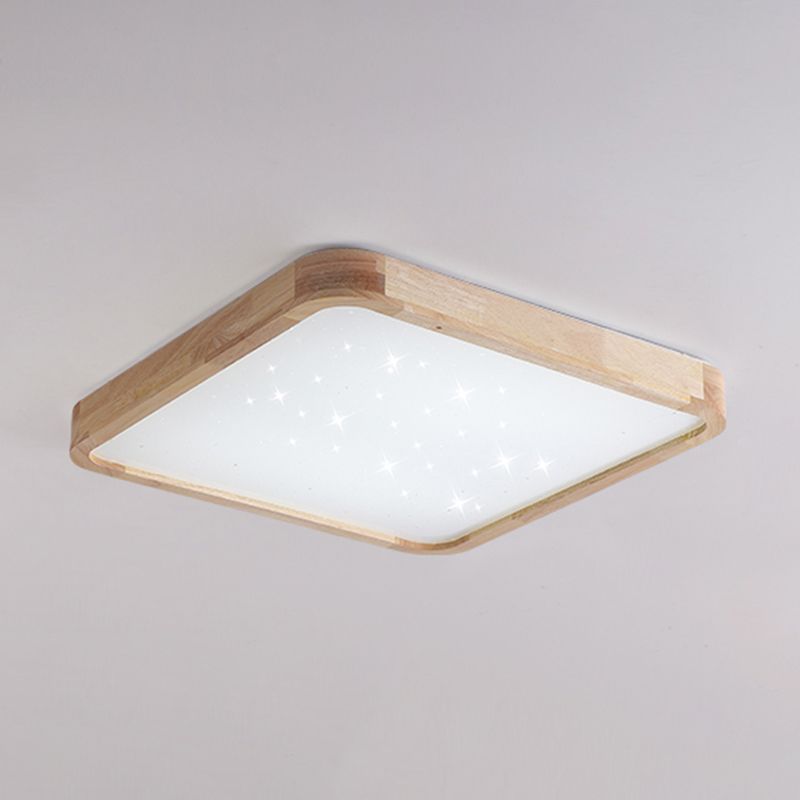 LED Modern Wood Flush Mount Geometric Shape Ceiling Light with Acrylic Shade for Study